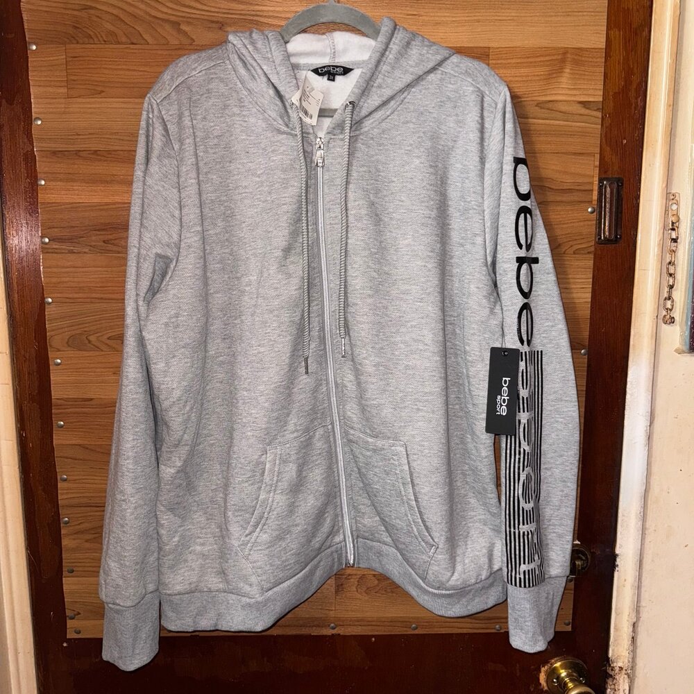 Bebe Sport Zip Hoodie Reflector Print Gray Women’s 3X NWT Plus Size
